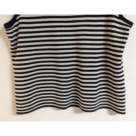 ST. JOHN Sport Black & White Striped Sleeveless Wool/Rayon Blend Knit Top LG - Picture 4 of 9